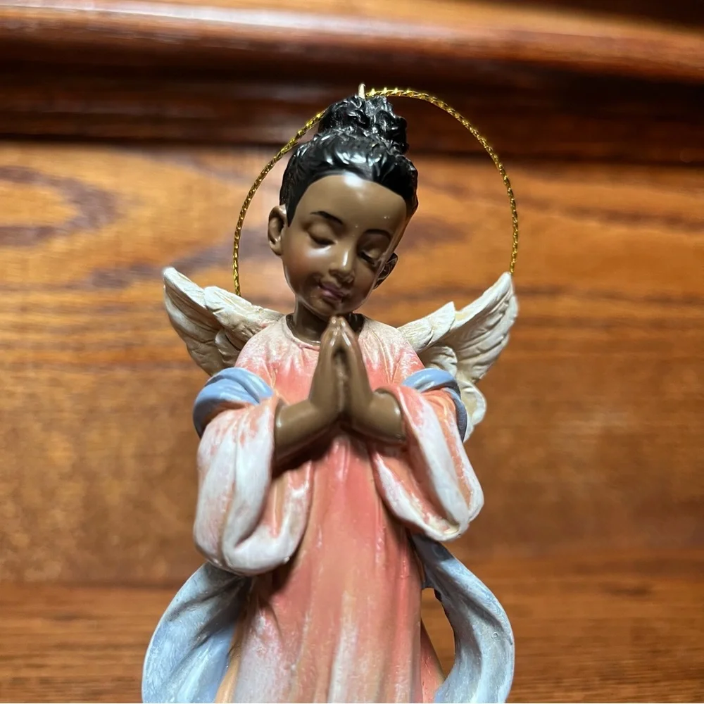 African American Girl Praying Hands Pink Holiday Christmas Tree Ornament
